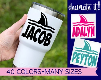 Shark Decal, Shark Sticker, Kids Yeti Decal, Vinyl Shark Sticker, Personalized Shark Tumbler Decal, Shark with Name, Kids Water Bottle Decal