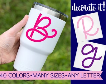 Ribbon letter monogram sticker for yeti cup tumbler or water bottle.  Initial decal for awareness.  Letter decals for tumblers or car.