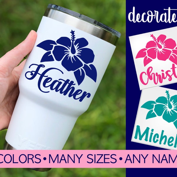 Hibiscus Flower Decal for Tumbler Mug or Water Bottle, Flower Tumbler Decal, Yeti Flower Decal, Flower Sticker for Water Bottle 5FN6Y