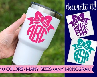 Monogrammed Initials with Bow | Monogram Sticker for Cup | Monogram Decal with Bow for Yeti Tumbler | Vinyl Monogram Decal for Tumbler 5MG9Y