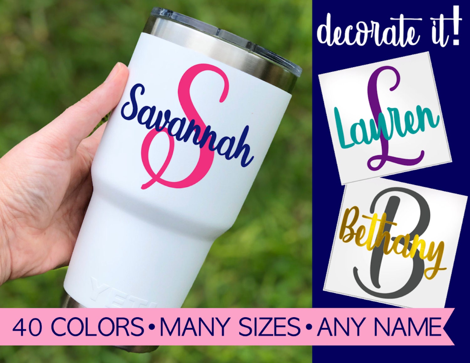 Yeti Decal Sticker, Yeti Tumbler Decal for Women, Personalized Cup St…