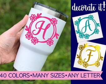 Floral Frame Letter Decals for Tumblers | Fancy Letter Decal | Fancy Letter Sticker | Fancy Decal Cup Letters | Personalized Sticker 5LN16Y