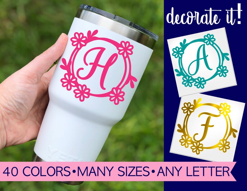 Floral Frame Letter Decals for Tumblers Fancy Letter Decal Etsy