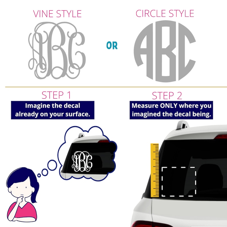 Personalized Monogram Car Decal - Custom Car Initial Sticker for Rear ...