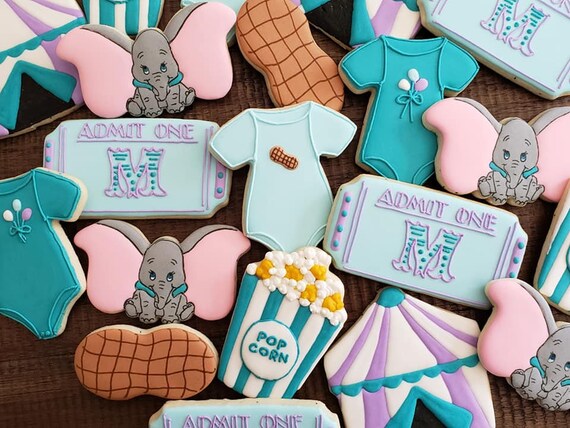 One 1 Dozen Dumbo Themed Baby Shower Cookies Etsy