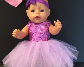 17” Baby Dolls Clothes- Dress Party Tutu Dress and headband Fits Baby Born Dolls- Similar Handmade Designer.