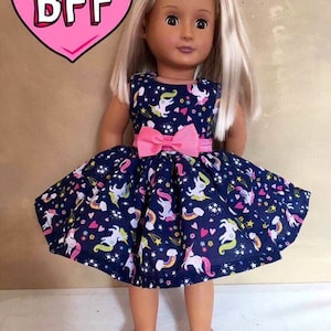 18 Dolls Clothes Dress . Fits Our Generation/ American Girl Dolls. Unicorn Dress. image 1
