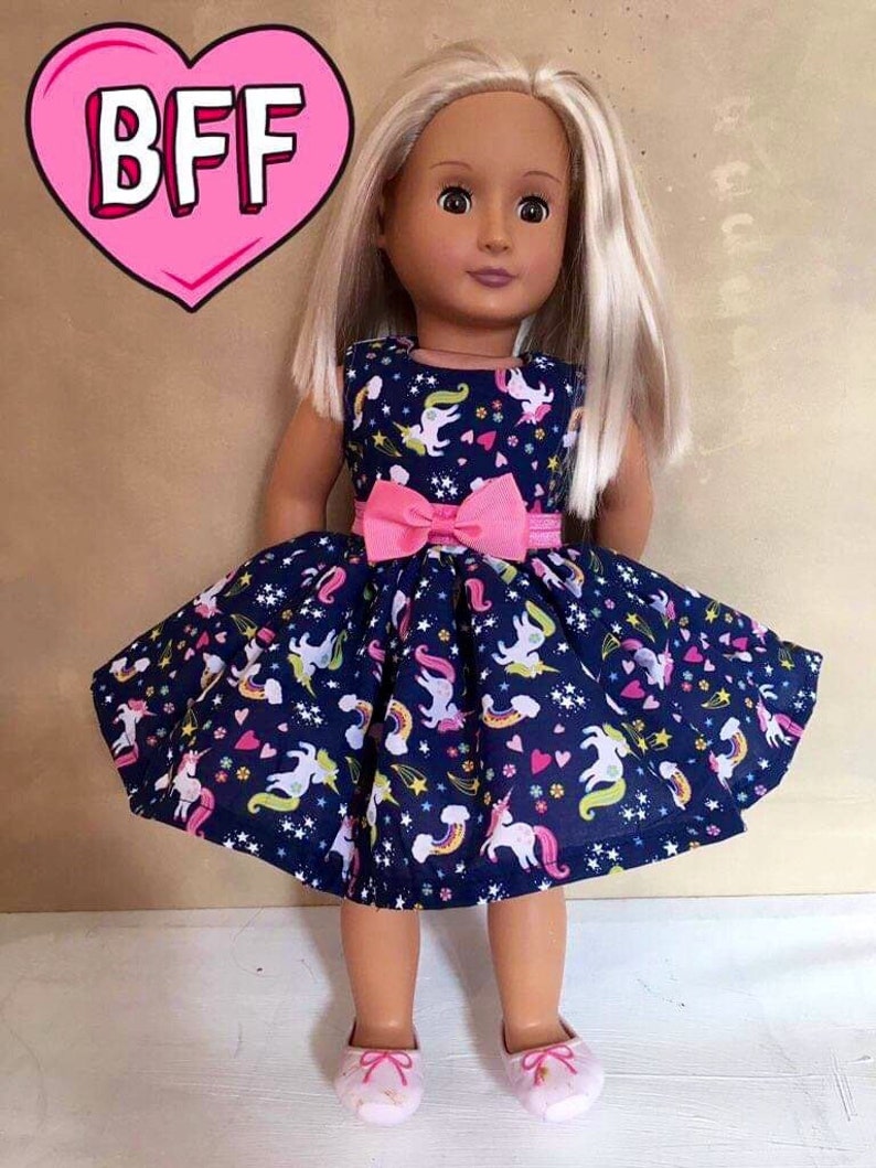 18 Dolls Clothes Dress . Fits Our Generation/ American Girl Dolls. Unicorn Dress. image 1