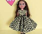 14" Dolls Clothes 2 Pce Animal Print  Girl Dress Set Handmade Dress & Bow Fits  Wellie Wishers - Glitter Girl Dolls Ruby Red Fashion Friends