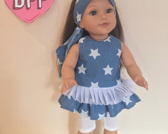 18” Dolls Clothes - Outfit . Star “ Ra Ra “ Top - Leggings- Bandanna- Fits Our Generation Girl Dolls Fits American Girl Dolls- Handmade