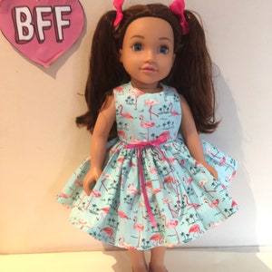 18” Dolls Clothes - Dress . Dolls flamingo dress fits Our Generation Girl.  American girl Dolls Handmade Dolls Dress.