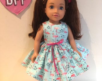 18” Dolls Clothes - Dress . Dolls flamingo dress fits Our Generation Girl.  American girl Dolls Handmade Dolls Dress.