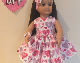 18 inch Dolls Clothes -   Heart Dress and Headband Fits  Our Generation Girl  Dolls AG Dolls - Similar Dolls - Handmade Designer