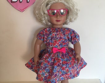 18 “Dolls Clothes- Garden Flower Fabric Dolls Dress & Bow - Fits American Girl Dolls / Our Generation Girl Dolls .