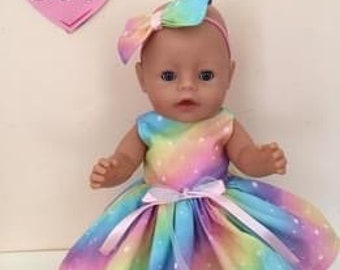 17 inches Baby Dolls Clothes Dress Starlight Rainbow Dress Baby Born Dolly dresses Handmade dolls Dress headband for dolls cute dollys