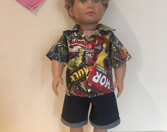 18” Dolls Clothes.  Dolls Shirt  / Shorts  Novelty Clothes Outfit . Fits Our Generation Boy Dolls. American Boy Doll. Handmade Designer.