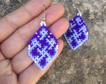 Blue Dangle Earrings, Colourful Beaded Earrings, Cheerful Drop Earrings, Ethnic Inspired, Celtic Design, Hippie Jewelry, Statement Jewelry