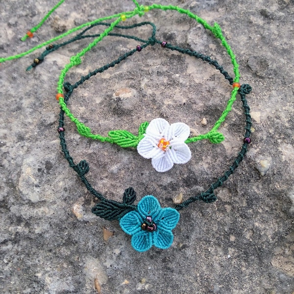 Colourful Macrame Anklet, Hippie Flower Anklet, Waterproof Anklet Bracelet, Boho Jewelry, Summer Jewelry, Beach Jewelry, Turquoise Blue