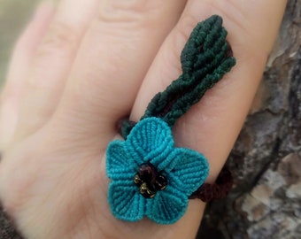 Macrame Flower Ring, Floral Bypass Ring, Adjustable Open Ring, Wrap Ring, Waterproof Ring, Colourful Rings, Nature Ring, Hippie Rings