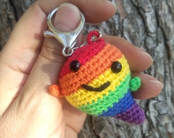 LGBTQ Crochet Keychain, Rainbow Ghost Keyfob, LGBTQ Pride Flag, Gaysper keyring, LGBTQ Gift, Pride Keychains, Pride Crochet, Plush Keychain