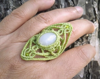 Bohemian Jade Ring, Boho Ring for Women, Natural Gemstone Ring, Crystal Ring Jewelry, Macrame Jewelry, Healing Jewelry, Colourful Jewelry