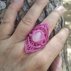 Macrame Quartz Ring, Rose Quartz Ring, Crystal Quartz Ring, Natural Stone, Pink Ring, Macrame Ring, Pink Stone, Hippie Ring, Healing Crystal