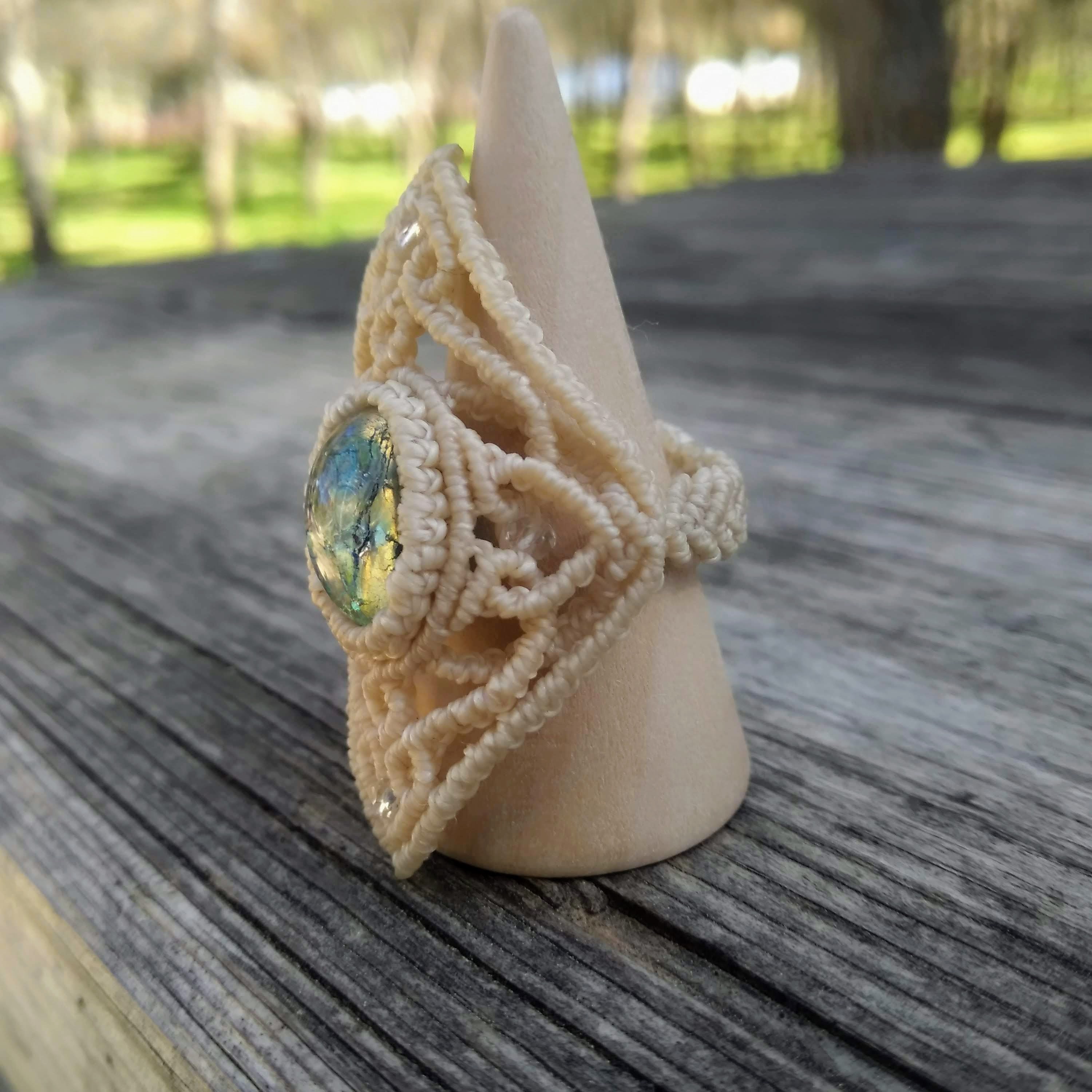 Macrame Gemstone Ring, Custom Rings Choose Your Own Stone and Thread Colour, Crystal Boho Hippie Rings