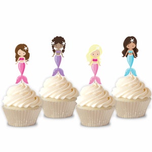 Mermaid Cupcake Toppers, Set of 12, Birthday Party, Baby Shower