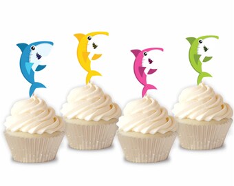 Baby Shark Cupcake Toppers, Set of 12, Shark Birthday Party, Baby Shower Theme