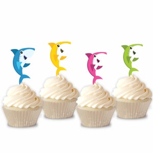 Baby Shark Cupcake Toppers, Set of 12, Shark Birthday Party, Baby Shower Theme