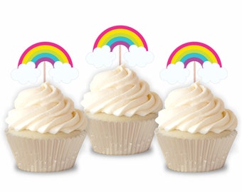 Rainbow Cupcake Toppers, Set of 12, Birthday, Baby Shower Theme