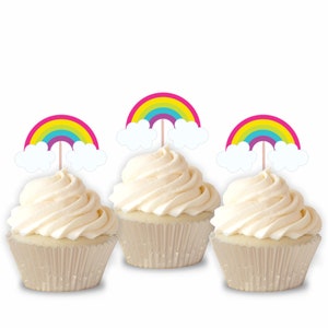 Rainbow Cupcake Toppers, Set of 12, Birthday, Baby Shower Theme