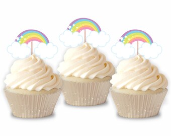 Rainbow Cupcake Toppers, Set of 12, Birthday Party, Baby Shower Theme