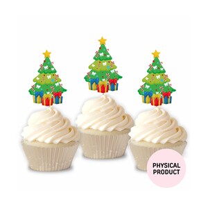 Christmas Tree Cupcake Toppers, Set of 12, Santa, Chrismtas Gifts, Christmas Morning