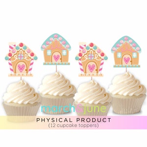 Gingerbread Houses Christmas Cupcake Toppers, Set of 12, Gingerbread House, Gingerbread Cookie, Christmas Cookies