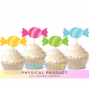 Candyland Cupcake Toppers, Set of 12, Birthday, Baby Shower Candy Sweets Party Theme