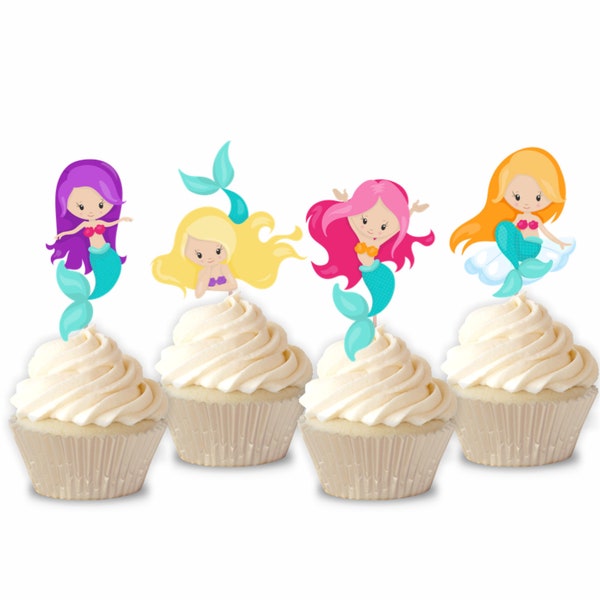 Mermaid Cupcake Toppers, Set of 12, Mermaid Birthday Party, Mermaid Decor