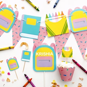 Party Decor Set Back to School, Backpack, School Bag, Book, Crayons