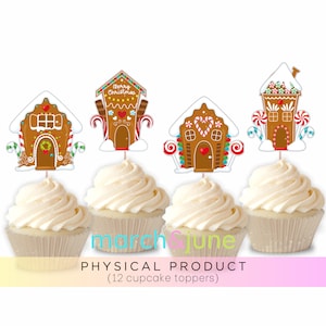 Gingerbread House Cupcake Toppers, Set of 12, Christmas Party, Christmas Party Supply