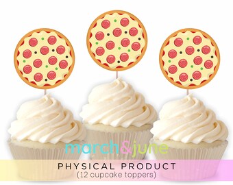 Pizza Party Cupcake Toppers, Set of 12, Pepperoni Slice