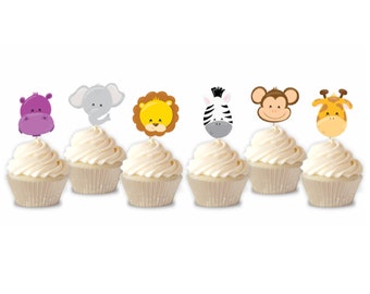 Safari Animals Cupcake Toppers, Set of 12, Themed Birthday Party, Baby Shower