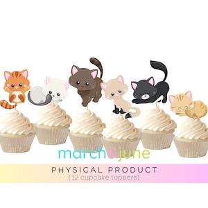 Cats Cupcake Toppers, Set of 12, Kitten Themed Birthday, Pets Party