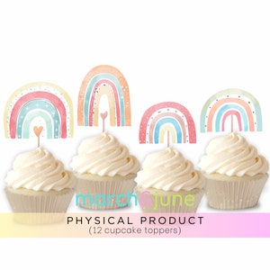 Boho Regenbogen Cupcake Toppers, 12er-Set, Geburtstagsfeier-Thema für Mädchen, Babyparty, Brautparty, Bachelorette