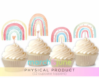 Boho regenboog cupcake toppers, set van 12, thema verjaardagsfeestje voor meisjes, babyshower, vrijgezellenfeest, vrijgezellenfeest