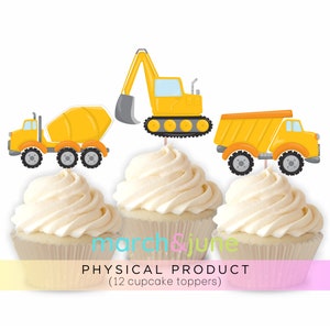 Construction Trucks Cupcake Topper, Set of 12, Birthday Theme for Boys