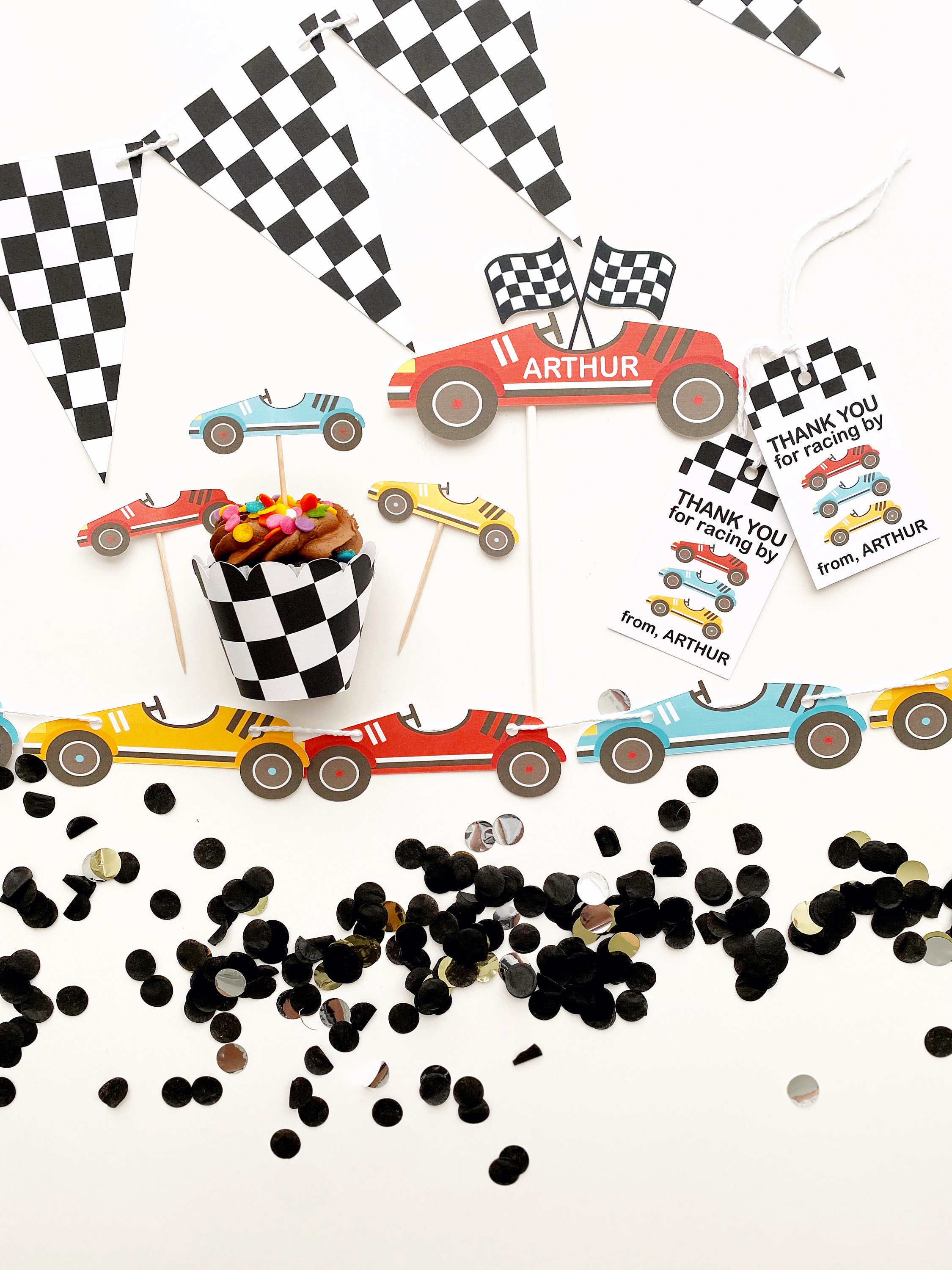 Party Decor Set for Vintage Race Car Two Fast Birthday Party Theme ...