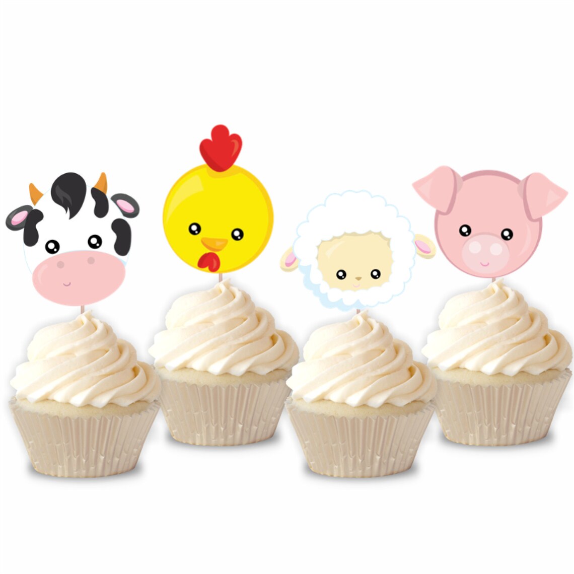 Farm Animals Cupcake Toppers Set of 12 Farm Birthday Party Etsy