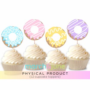 Donut Cupcake Toppers, Set of 12, Dessert, Sweets, Birthday Theme, Baby Shower