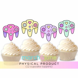 Girl Video Gamer Cupcake Toppers, Set of 12, Pink Birthday Party Theme, Pink Game Console, Online Gamer Party Decor
