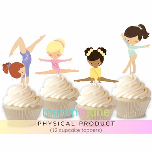 Gymnastics Cupcake Toppers, Set of 12, Gymnasts Acrobat Birthday Party